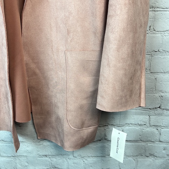 Charter Club Blush Pink Faux Suede Open Front Jacket Size Large - Picture 5 of 6